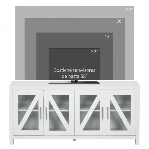 Mueble TV de Salón Mesa para Televisores de hasta 58" con 4 Puertas de Vidrio Estantes Ajustables 130x35x60 cm Blanco [5]