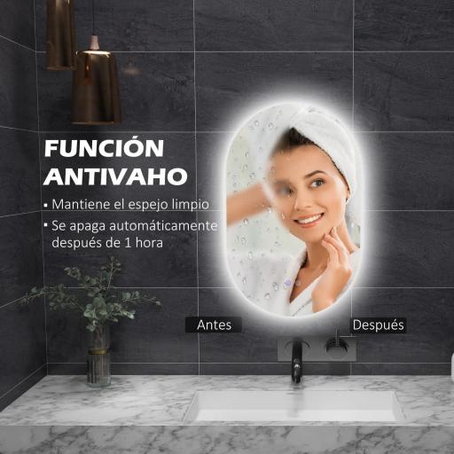 Espejo de Baño con Luces LED 81x51 cm Espejo de Pared con 3 Colores Interruptor Táctil Función de Desempañado Plata [2]