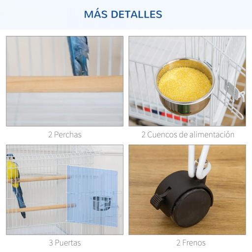 Jaula para Pájaros con Ruedas Jaula Grande con Soporte y Estante para Cacatúa ninfa Cotorra del Sol 50x49x137 cm Blanco [4]
