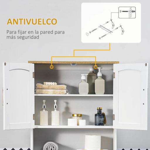 Mueble sobre Inodoro Armario Alto para Lavadora con Balda Interior Ajustable para Baño WC 64x22x165 cm Blanco [3]