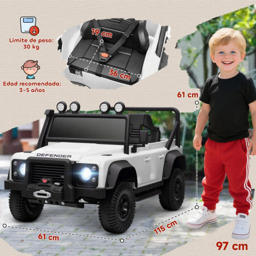 Coche Eléctrico para Niños con Licencia Land Rover 12V Control Remoto Sistema de Suspensión USB MP3 Faros Blanco [1]