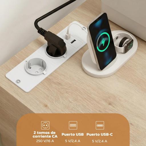 Mueble para Impresora con Estación de Carga y Ruedas 5 Cajones Puertos USB Estante Ajustable Natural [2]
