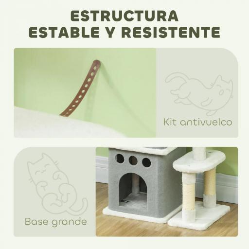 Rascador para Gatos 126 cm Torre para Gatos con Nidos Plataformas Bolas Colgantes y Postes de Sisal Crema [5]