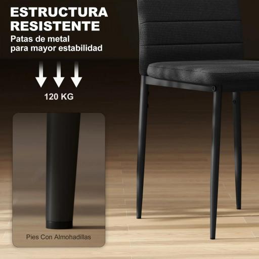 Pack de 6 Sillas de Comedor Modernas Tapizadas en Lino Sintético con Respaldo Alto y Patas de Metal 41x50x97 cm Negro [2]