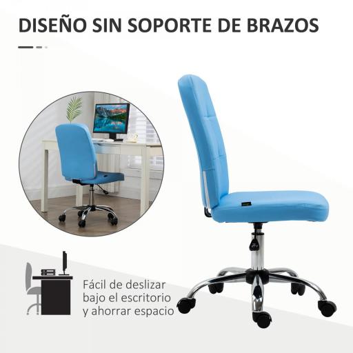 Silla de Oficina sin Brazos Silla de Escritorio Giratorio de Piel Sintética con Altura Ajustable 45x59x90-100 cm Azul [2]