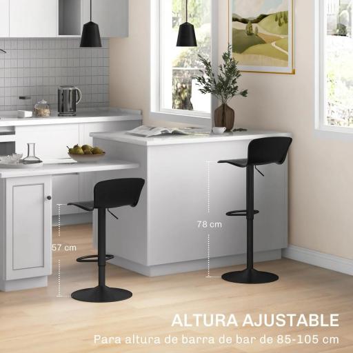 Conjunto de 2 Taburetes Altos de Cocina Giratorios con Respaldo y Altura Ajustable Carga 120 kg para Bar Salón Negro [3]