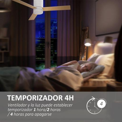 Ventilador de Techo Motor AC 48W con Luz LED Mando a Distancia 3 Velocidades y 3 Aspas de Madera Ø112x25 cm Blanco [5]