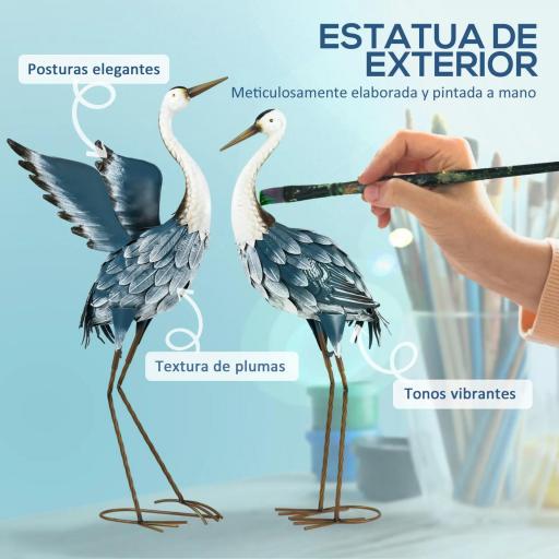 Set de 2 Estatuas de Grulla de Acero para Jardín con Pintura Resistente y Estacas de Suelo para Decoración de Césped [2]
