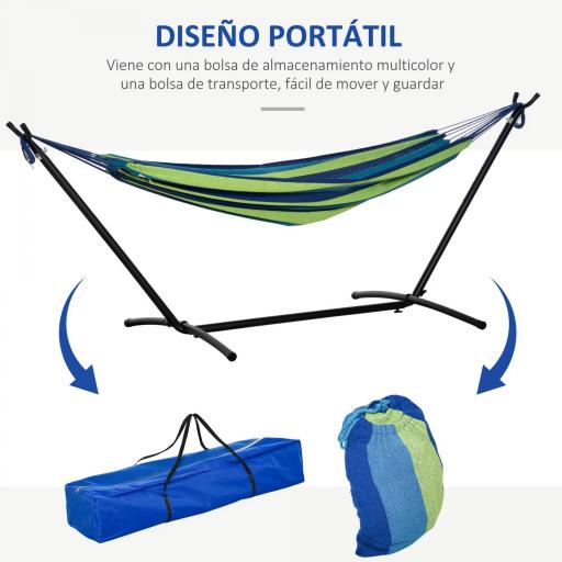 Hamaca con Soporte 310x117 cm para Camping con Altura Ajustable y Bolsa de Transporte Carga 120 kg Rayas Verdes y Azules [5]