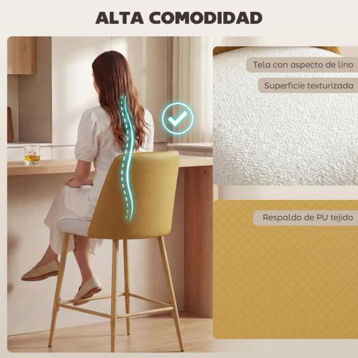 Juego de Taburetes Altos de Cocina con Respaldo y Reposapiés Tapizados de Lino y PU Marco de Acero Marrón [4]