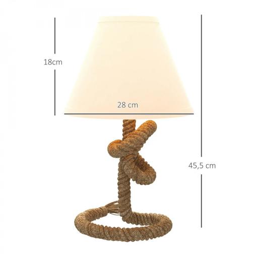 Lámpara de Mesa LED con Base de Metal Cuerda de Lino y Pantalla de Tela Max.40W Ø28x45,5 cm Marrón y Beige [1]