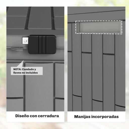 Arcón Exterior Capacidad 227L Baúl de Almacenaje Exterior Resistente al Agua y a los Rayos UV con Cerradura Gris [4]