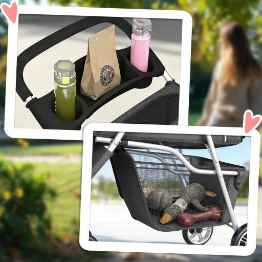 Carrito para Perros Pequeños con Cesta de Almacenaje Ventanas de Malla y Cinturón de Seguridad 77x44x102 cm Gris Oscuro [2]