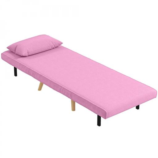 Sofá Cama Individual Tapizado en Lino con Respaldo Ajustable en 5 Posiciones y Almohada 72x75x85 cm Rosa [8]