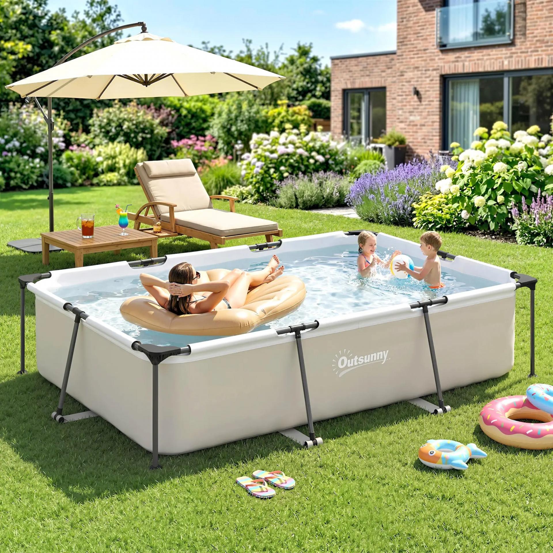 Piscina Desmontable Tubular 316x238x66,5 cm 3700 L con Marco Metálico Parche de Reparación sin Depuradora Gris