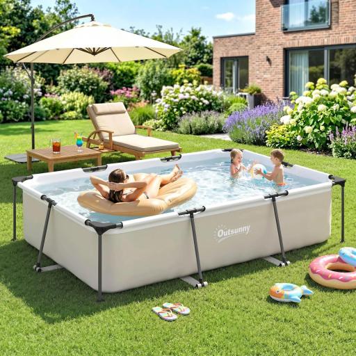 Piscina Desmontable Tubular 316x238x66,5 cm 3700 L con Marco Metálico Parche de Reparación sin Depuradora Gris