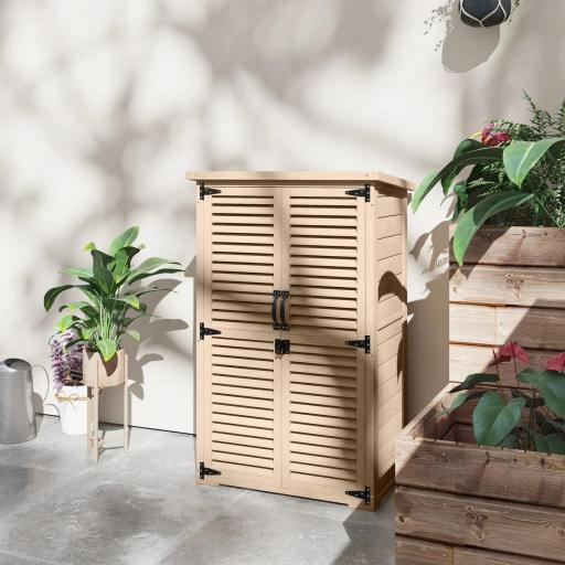 Caseta de Jardín de Madera 75x50x118 cm Armario para Almacenaje de Herramientas con 2 Estantes y 2 Puertas Natural [7]