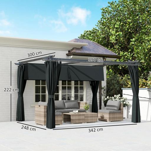 Pérgola con Techo Retráctil 4x3 m Cenador con Paredes Laterales Anti-UV Resistente al Agua para Jardín Patio Gris Oscuro [1]