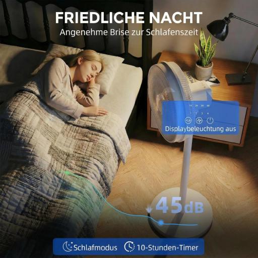 Ventilador de Pie con Control Remoto Altura Ajustable 4 Velocidades Oscilación 80° Temporizador 10H Pantalla LED Blanco [6]