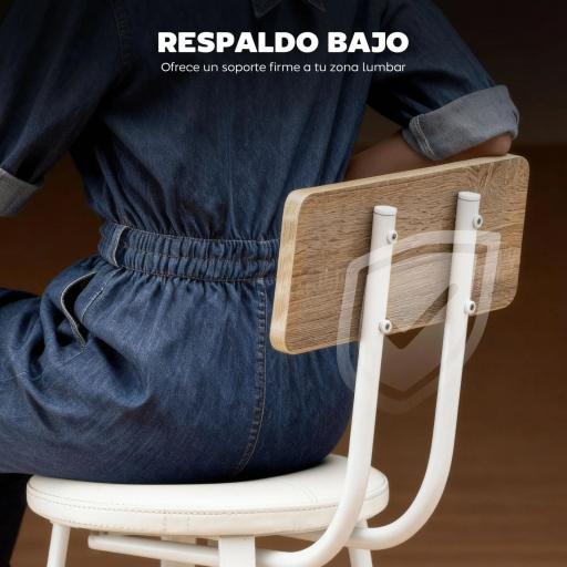 Juego de 2 Taburetes Altos de Cocina con Respaldo y Reposapiés Tapizados de PU Asiento de 75,5 cm Natural y Blanco [4]