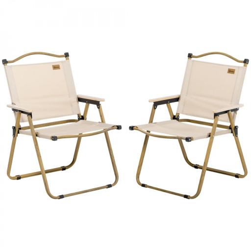 Set 2 Sillas de Jardín Plegables con Reposabrazos Sillas para Camping y Playa en Tela Oxford y Acero 54x59x78 cm Caqui [8]