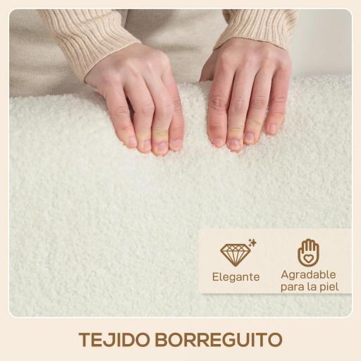 Sillón Nórdico de Borreguito Acolchado Grueso y Patas de Madera Asiento Amplio para Salón Dormitorio 74,5x76x78 cm Crema [5]