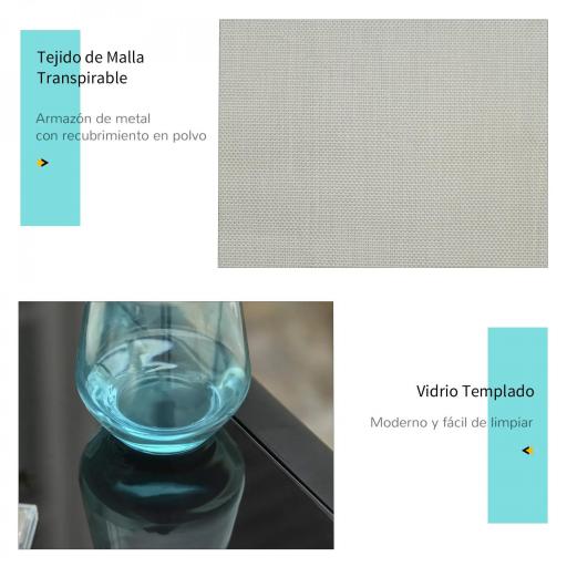 Set de 2 Tumbonas Jardín Exterior con Mesa Auxiliar de Vidrio Templado Tumbonas con Reposabrazos para Patio Terraza Gris [4]