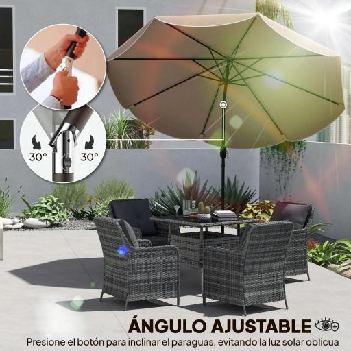 Sombrilla Terraza Exterior Ø2,7 m Sombrilla con Inclinación Ajustable 3 Posiciones Manivela y Volante Caqui [3]