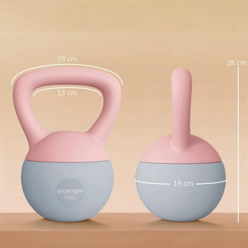 Pesa Rusa 6 kg Kettlebell Relleno de Arena Metálica y Mango Antideslizante para Entrenamiento en Casa 19x19x28 cm Rosa [3]