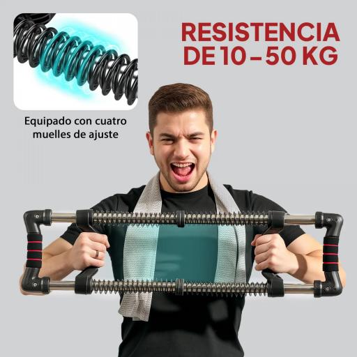 Expansor de Pecho con Resistencia Ajustable de 10-50 kg para Desarrollo Muscular de Brazos 80x22x5 cm Negro [2]