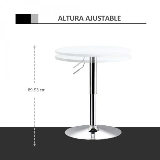 Mesa de Bar Regulable en Altura con Base Redonda y Antideslizante para Cocina Comedor Ø60x69-93 cm Blanco [2]