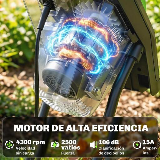 Trituradora de Ramas Eléctrica 2500W con 2 Cuchillas Reversibles hasta Ø44 mm de Ramas Bolsa 45L Ruedas Verde [6]