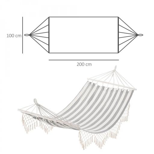 Hamaca de Jardín 200x100 cm con Travesaños de Madera Carga 120 kg Hamaca para Patio Terraza Balcón Gris y Crema [1]