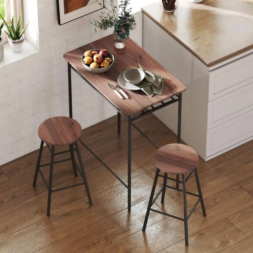 Mesa Alta de Cocina con 2 Taburetes Industrial Estante Abierto Reposapiés Ahorro de Espacio para Espacios Reducidos [3]