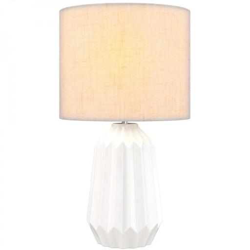 Lámpara de Mesa con Base de Cerámica y Pantalla de Lino Estilo Retro para Dormitorio 40W Blanco y Beige [8]