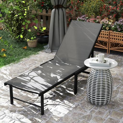 Tumbona Reclinable de Jardín Exterior con Respaldo Ajustable en 5 Posiciones y Marco de Acero 166x60x84 cm Gris [6]