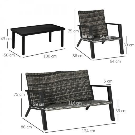 Conjunto de Muebles de Exterior con Sofá de 2 Plazas Sillones y Mesa de Centro para Terraza Patio Negro [1]