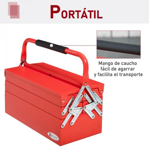 Caja de Herramientas Metálica, Maletín de Herramientas de Acero Plegable con 5 Bandejas y Asa, para Taller, Garaje, 45x20x34,5 cm, Rojo [3]