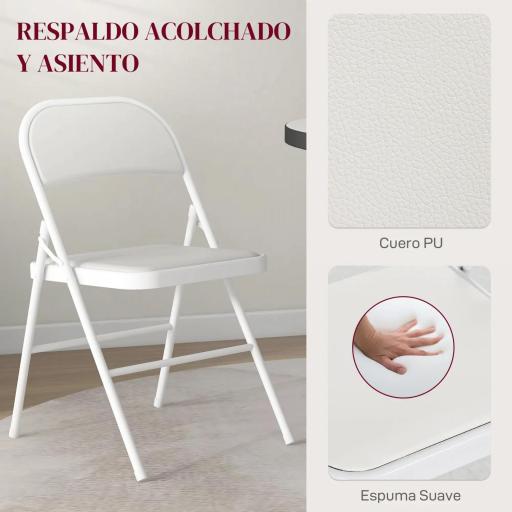 Juego de 4 Sillas Plegables Acolchadas con Respaldo y Estructura de Acero para Salón Comedor Cocina 45x46x78 cm Blanco [6]