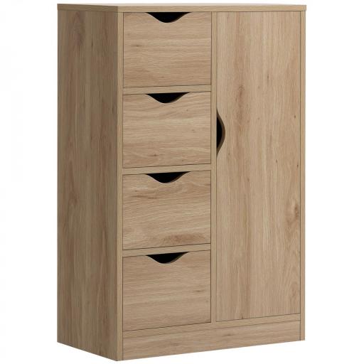 Armario de Salón Aparador Auxiliar con 4 Cajones 1 Puerta y Estante Interior Mueble de Almacenaje Multiusos para Baño Dormitorio Comedor 54x29x83 cm Roble [9]