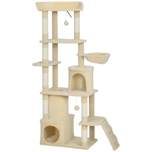 Árbol Rascador para Gatos Grande Altura 170 cm con 7 Postes 1 Túnel 3 Plataformas 2 Cuevas 1 Hamaca Beige [9]