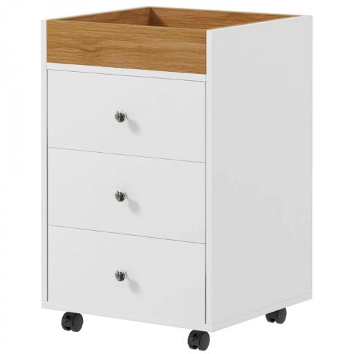Cajonera de Oficina con 4 Ruedas 3 Cajones y 1 Bandeja Extraíble Carga 30 kg 43x40x66,5 cm Blanco y Natural [9]