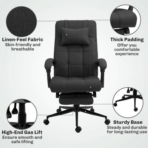 Silla de Escritorio Reclinable con Altura Ajustable Reposapiés Reposacabezas y Reposabrazos 66x76x112-120 cm Negro [4]