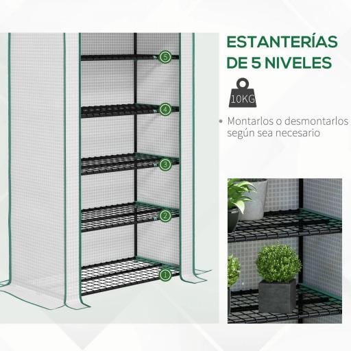 Invernadero Resistente de 5 Niveles con 1 Puerta con Cremallera Anti-UV Diseño Ensanchado y Estantes 90x49x193 cm Blanco [4]
