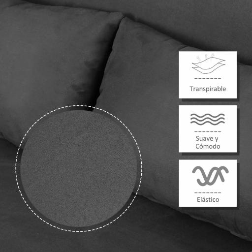 Sofá Cama de 2 Plazas con Respaldo Ajustable en 5 Posiciones Tapizado con Tacto de Ante y Cojines 111x80x78 cm Gris [5]