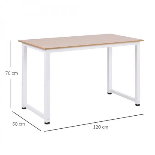 Mesa de Escritorio con Marco de Acero Patas Ajustables Mesa de Estudio para Oficina Hogar 120x60x76 cm Blanco y Natural [1]