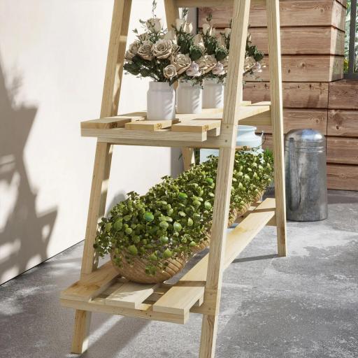Soporte para Plantas Plegable de Madera Estantería para Macetas de 3 Niveles con Marco en A 100x36x112 cm Natural [4]