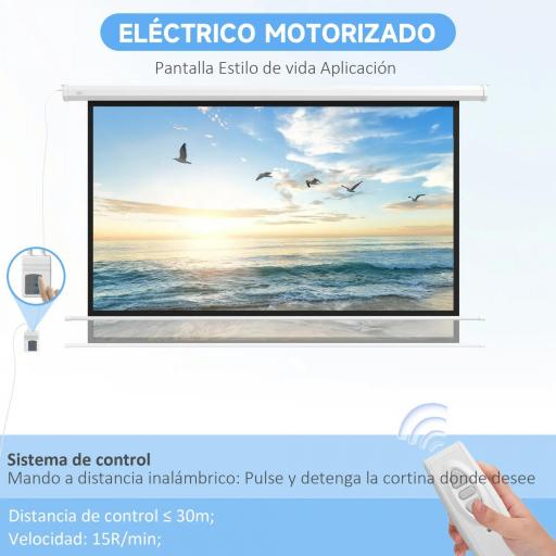 Pantalla de Proyección Eléctrica 84 Pulgadas Formato 16:9 con Mando a Distancia 186x105 cm Blanco [4]
