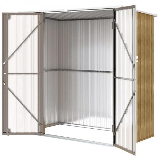 Cobertizo de Jardín Exterior Metálico 1,37 m² 163x89x163 cm con Techo Inclinado, Puertas con Pestillo y Guantes Marrón [8]