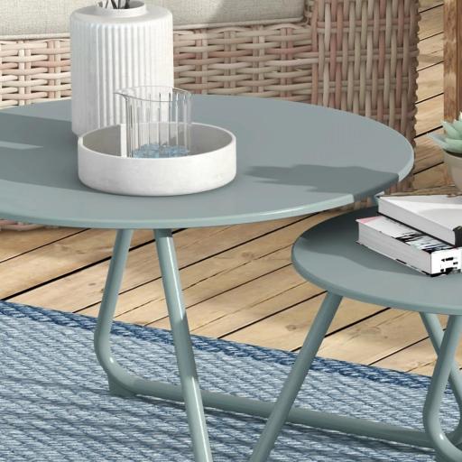 Juego de 2 Mesas de Jardín Apilables con Estructura de Metal y Recubrimiento Epoxi Anticorrosivo para Terraza Azul [6]